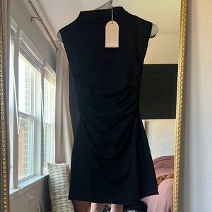 BLACK HIGH NECK MESHKI MINI DRESS